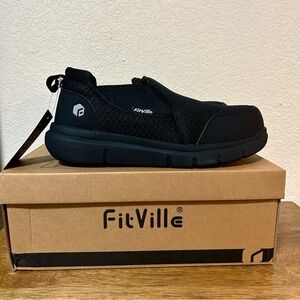 FitVille Puncture Proof Composite Toe Men 8.5 Wide Slip on Steel Toe Work Shoes
